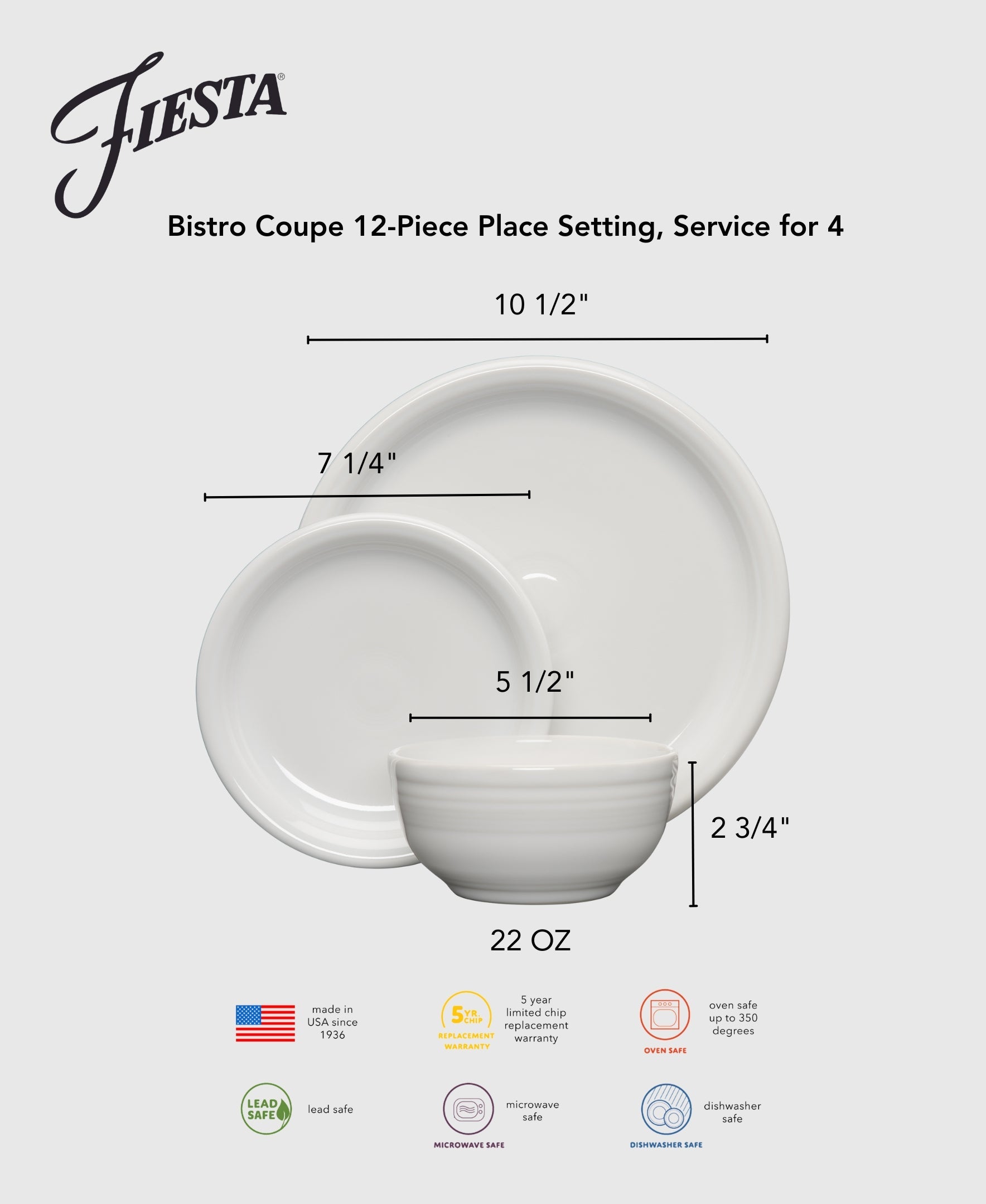 Fiesta Dinnerware - Mixed Vibrant Bistro Coupe 12-Piece Dinnerware Set, Service for 4 - Image 4