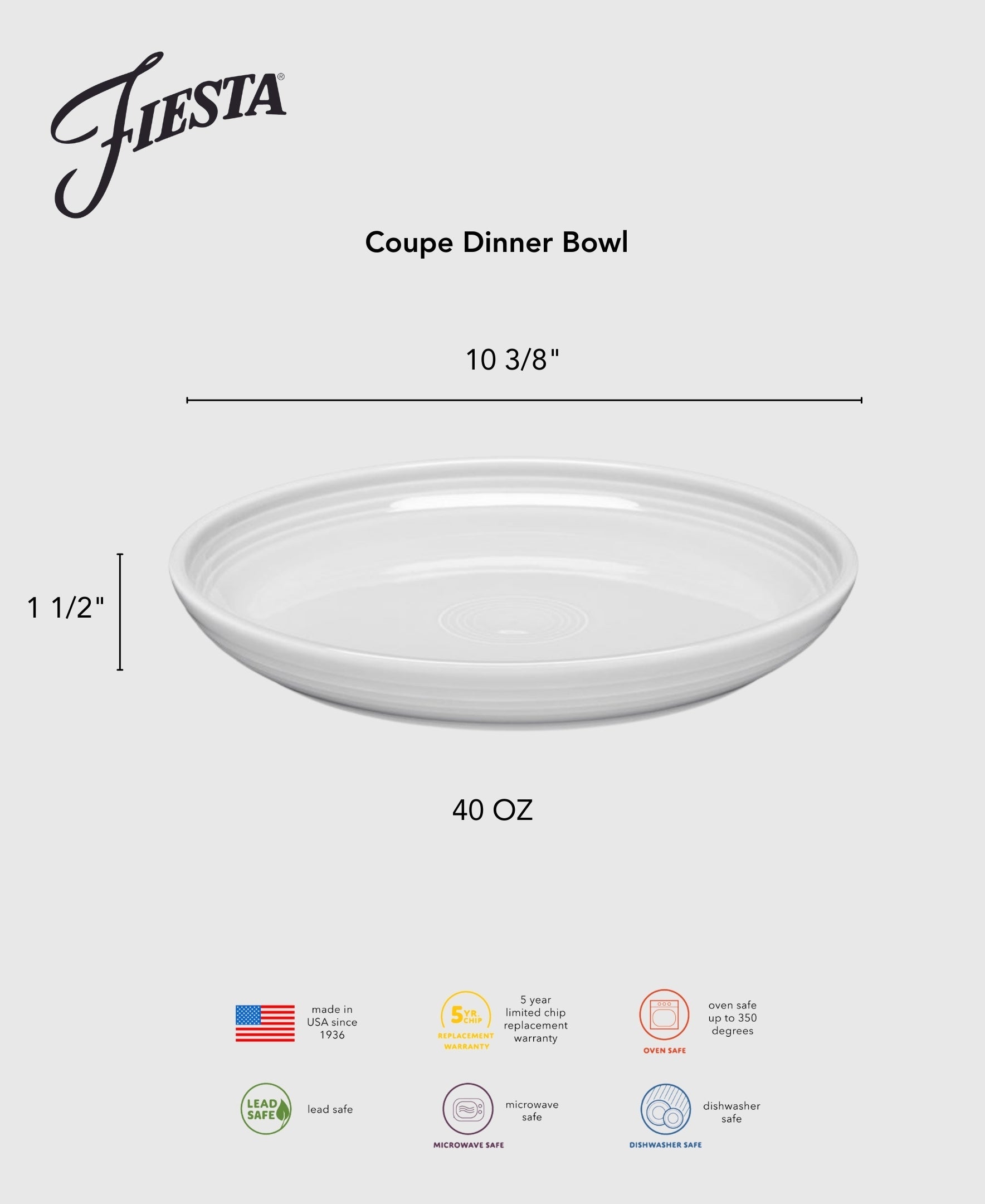 Fiesta Dinnerware - Coupe 10 3/8 Inch Dinner Bowl 40 OZ - Image 5