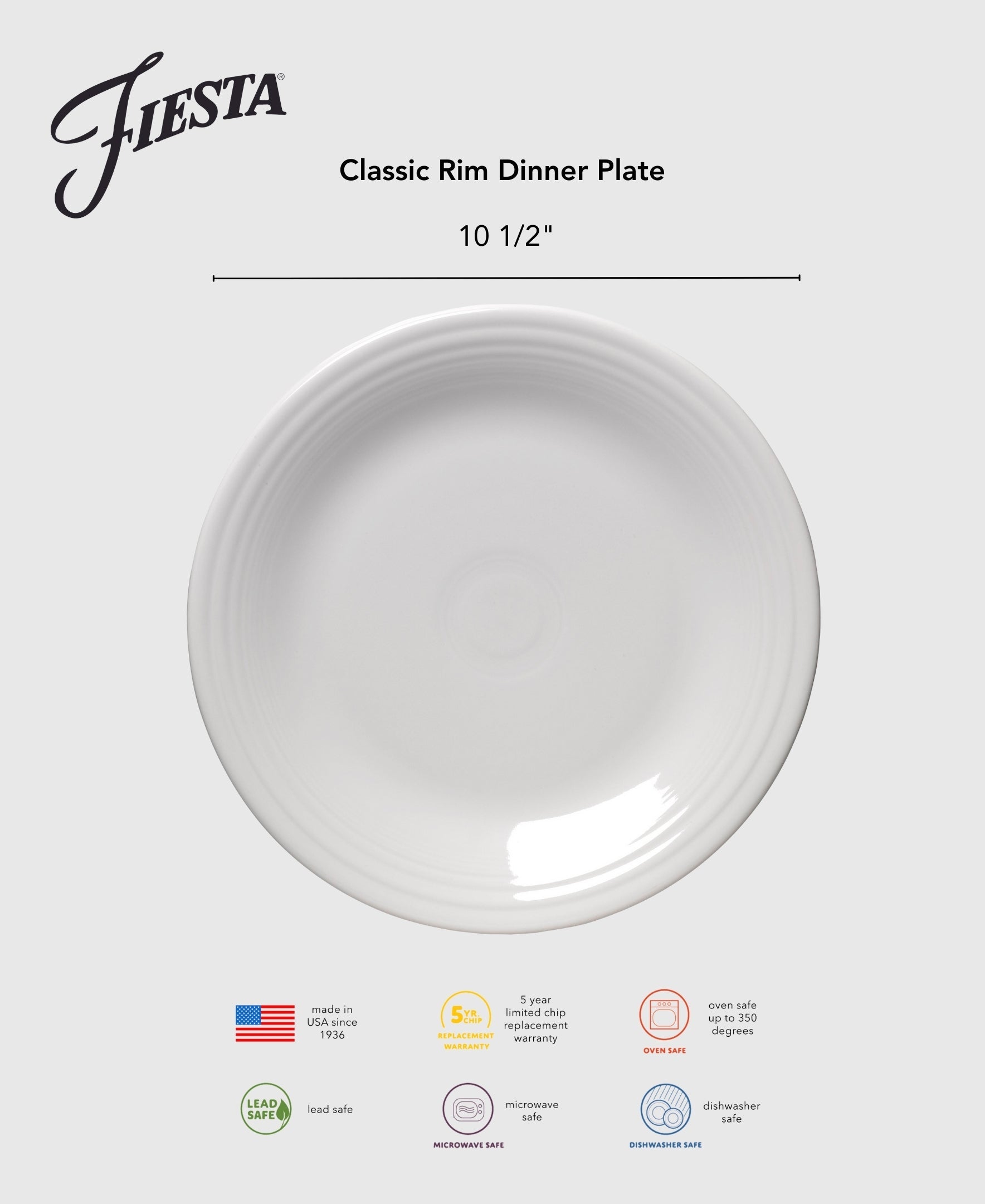 Fiesta Dinnerware - Lavender Classic Rim 10 1/2 Inch Dinner Plate - Image 2