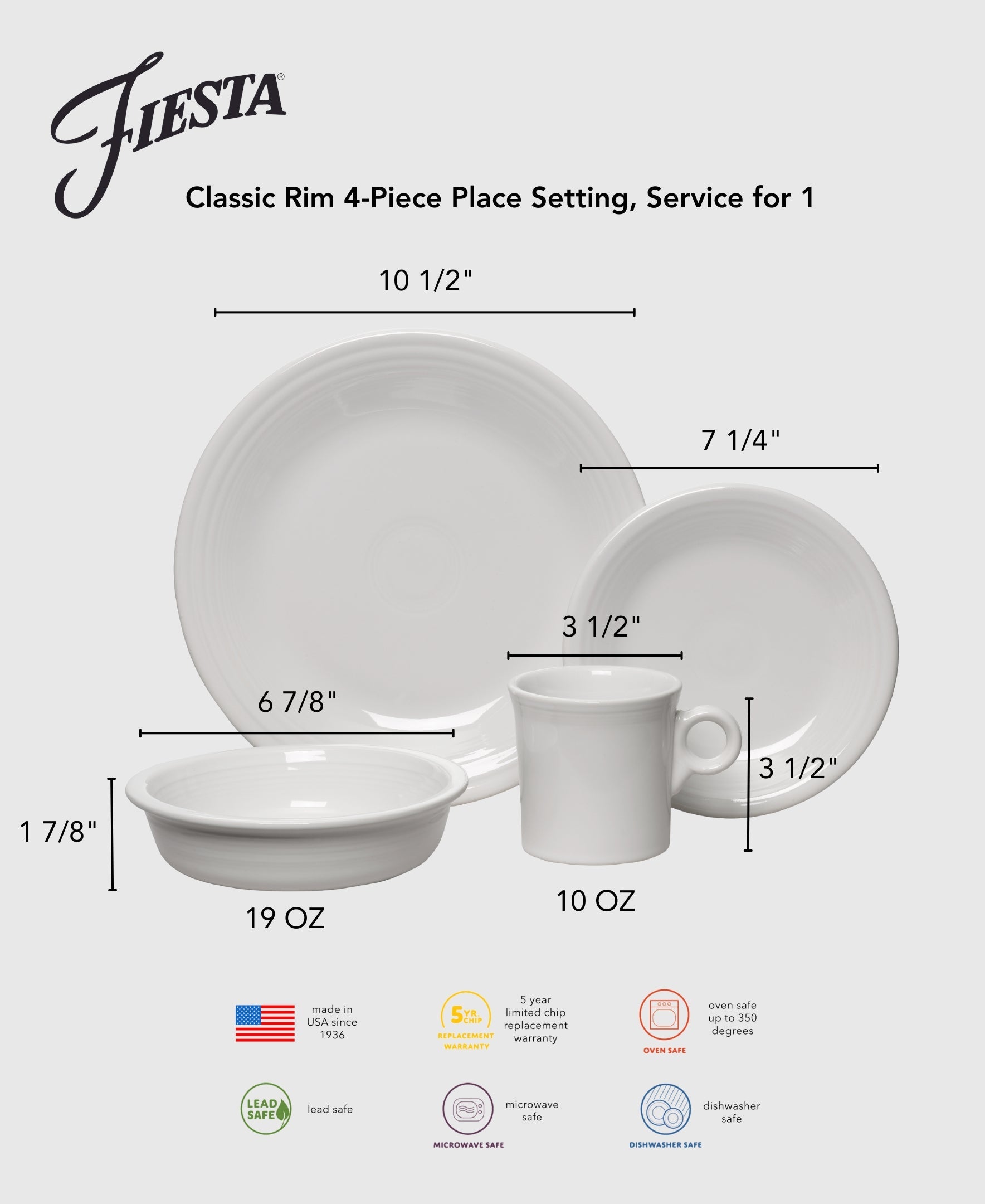 Fiesta Dinnerware - Classic Rim 4-Piece Place Setting, Service for 1 - Image 16
