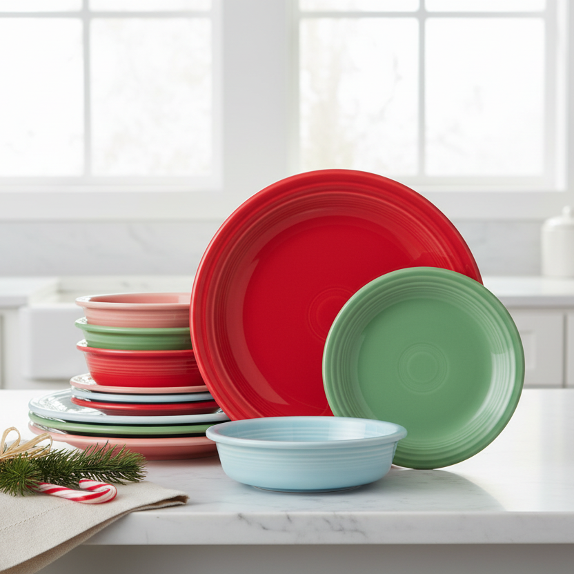 Fiesta Dinnerware - Peppermint Frost Mixed Color Classic Rim 12-Piece Dinnerware Set, Service for 4 - Image 2